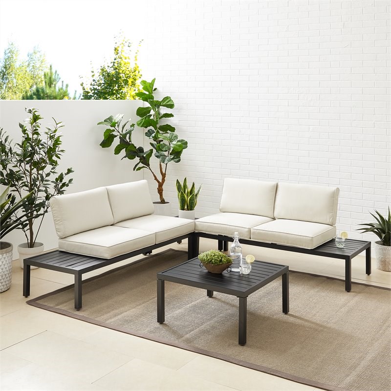 Crosley Furniture Piermont 4-piece Metal Outdoor Sectional Set in Black