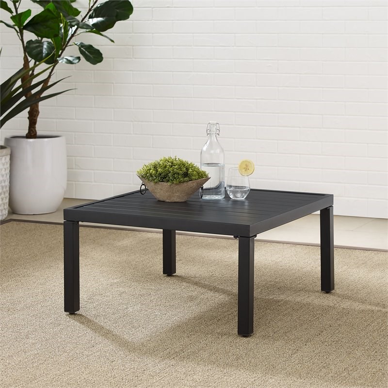 Crosley Furniture Piermont Modern Metal Outdoor Sectional Coffee Table in Black