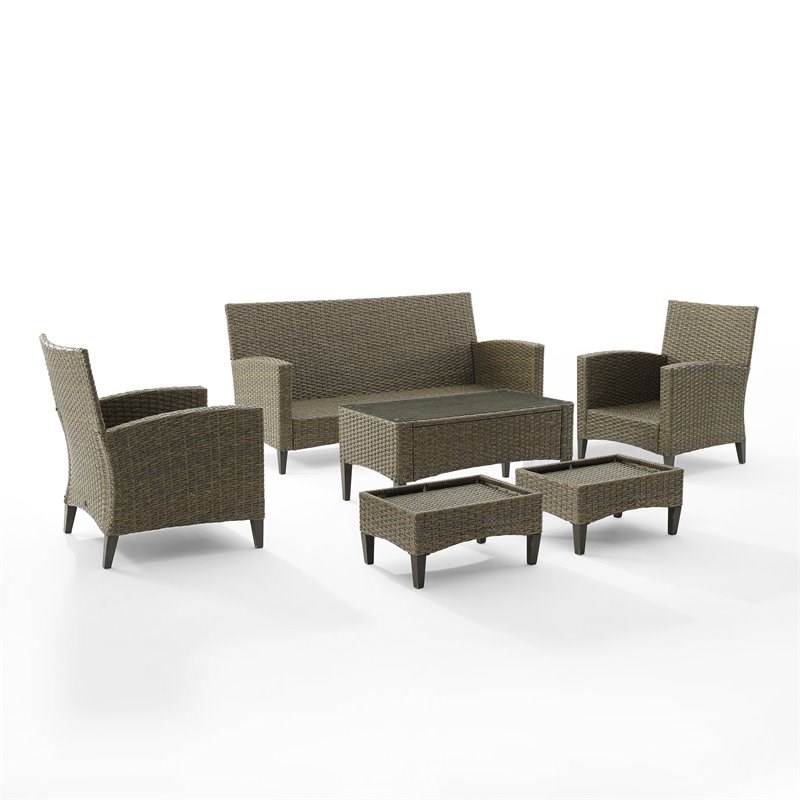 Crosley Furniture Rockport 6-piece Wicker Outdoor High Back Sofa Set in Brown