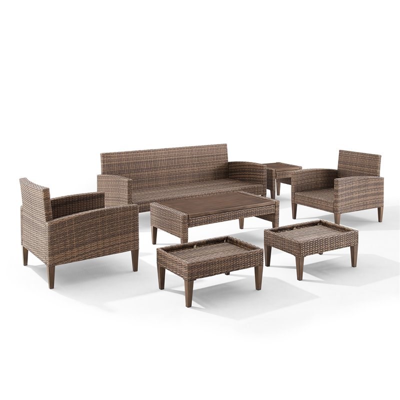 Crosley Furniture Capella 7-piece Modern Wicker Outdoor Sofa Set in Brown