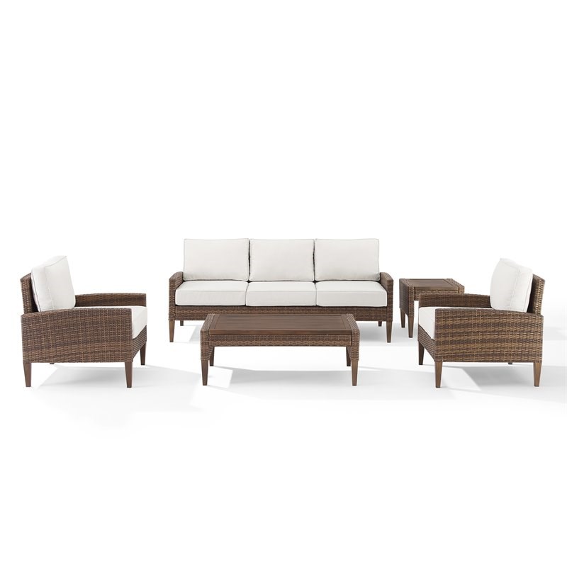 Crosley Furniture Capella 5-piece Modern Wicker Outdoor Sofa Set in Brown
