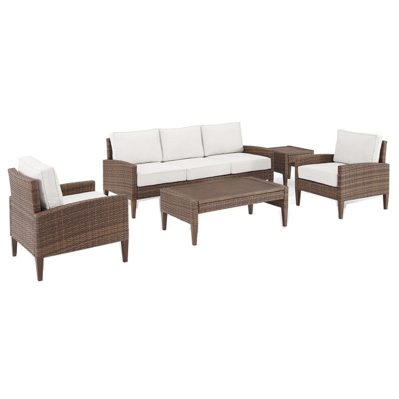 Crosley Furniture Capella 5-piece Modern Wicker Outdoor Sofa Set in Brown
