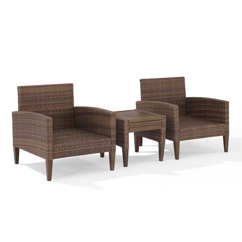 Crosley Furniture Capella 3-piece Wicker Chair Set with Side Table in Brown