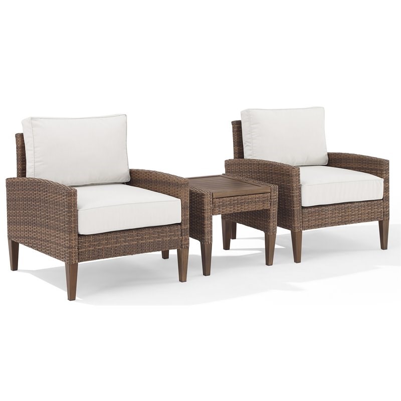 Crosley Furniture Capella 3-piece Wicker Chair Set with Side Table in Brown