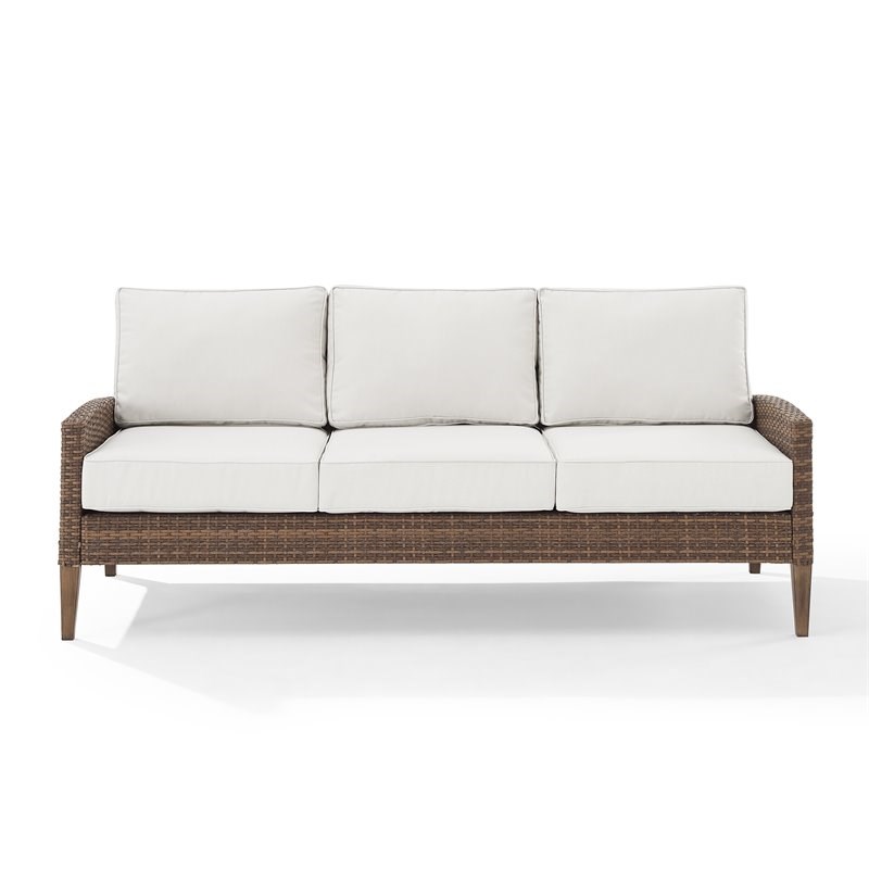 Crosley Furniture Capella Modern Wicker Outdoor Sofa in Brown/Creme