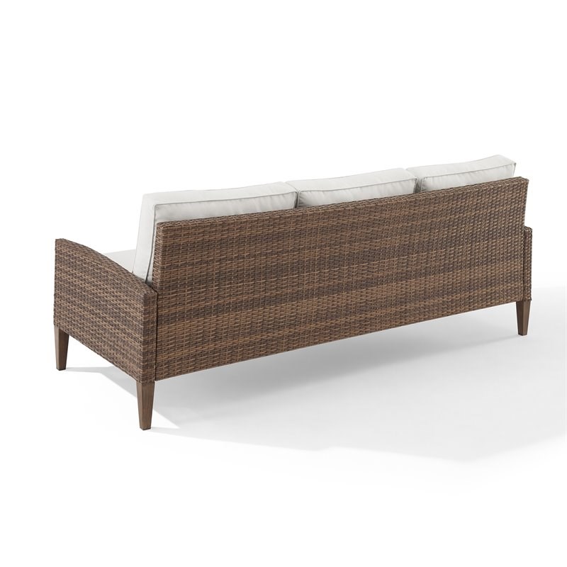 Crosley Furniture Capella Modern Wicker Outdoor Sofa in Brown/Creme