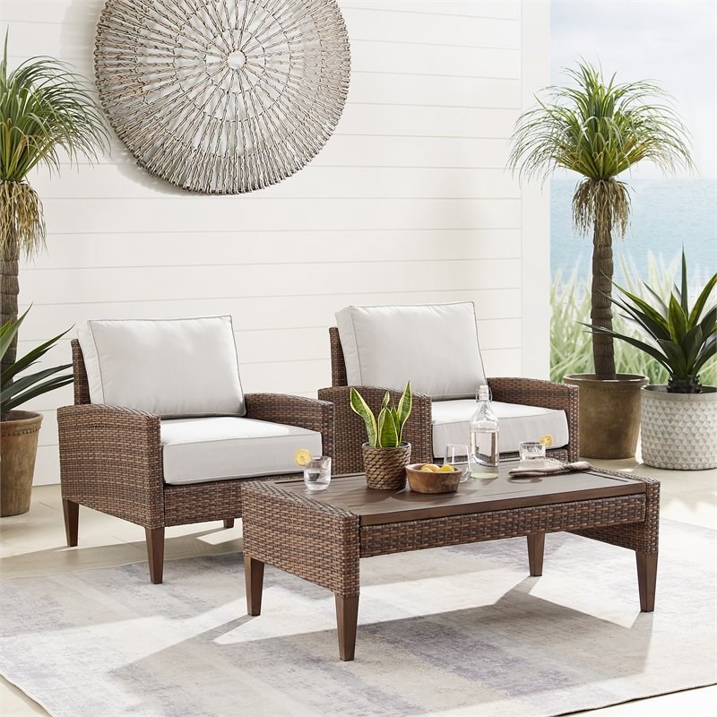Crosley Furniture Capella 3-piece Wicker Chair Set with Coffee Table in Brown