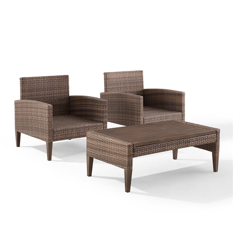 Crosley Furniture Capella 3-piece Wicker Chair Set with Coffee Table in Brown