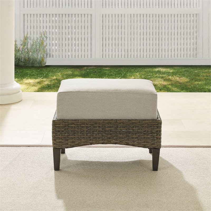 Crosley Furniture Rockport Traditional Wicker Outdoor Ottoman in Brown