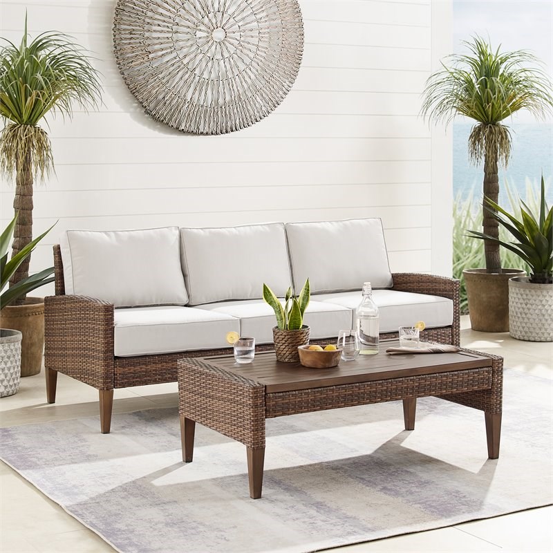 Crosley Furniture Capella 2-piece Modern Wicker Outdoor Sofa Set in Brown
