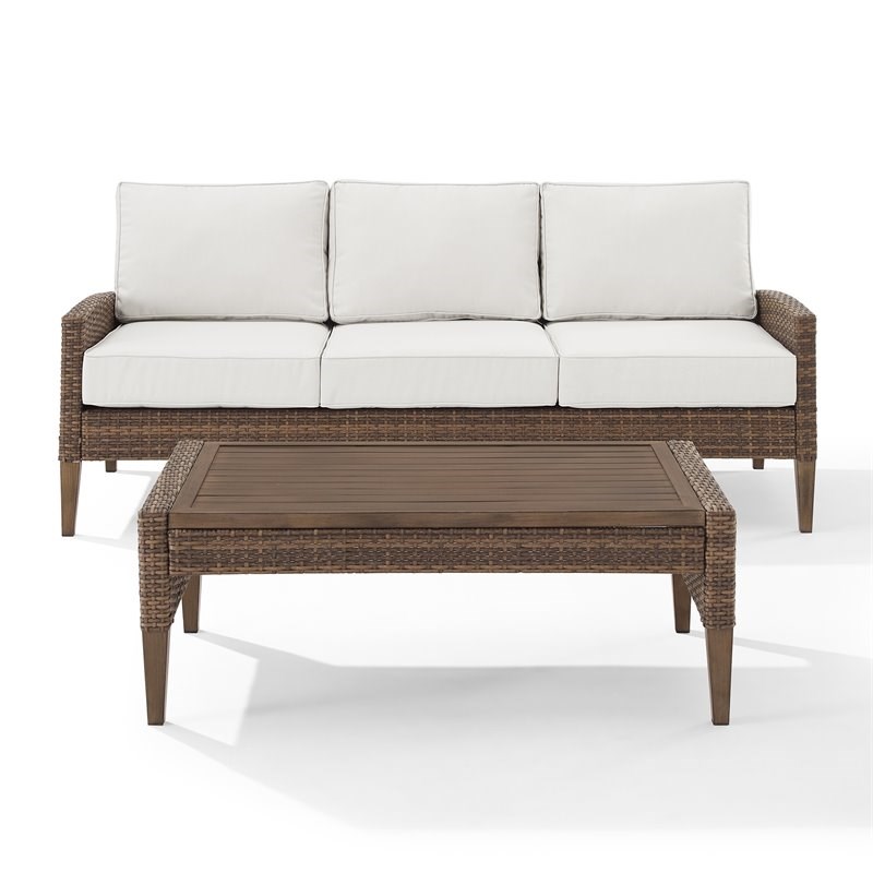 Crosley Furniture Capella 2-piece Modern Wicker Outdoor Sofa Set in Brown