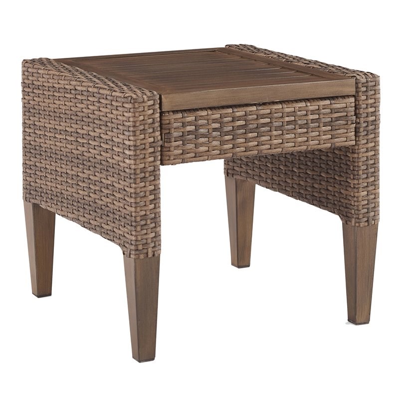Crosley Furniture Capella Modern Wicker Outdoor Side Table in Brown