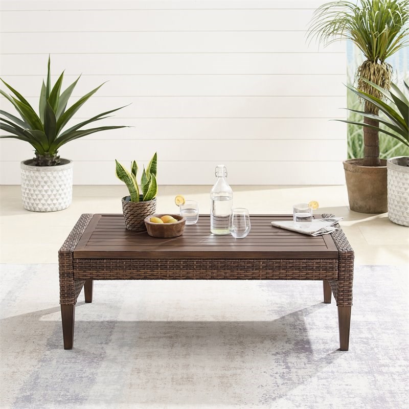 Crosley Furniture Capella Modern Wicker Outdoor Coffee Table in Brown