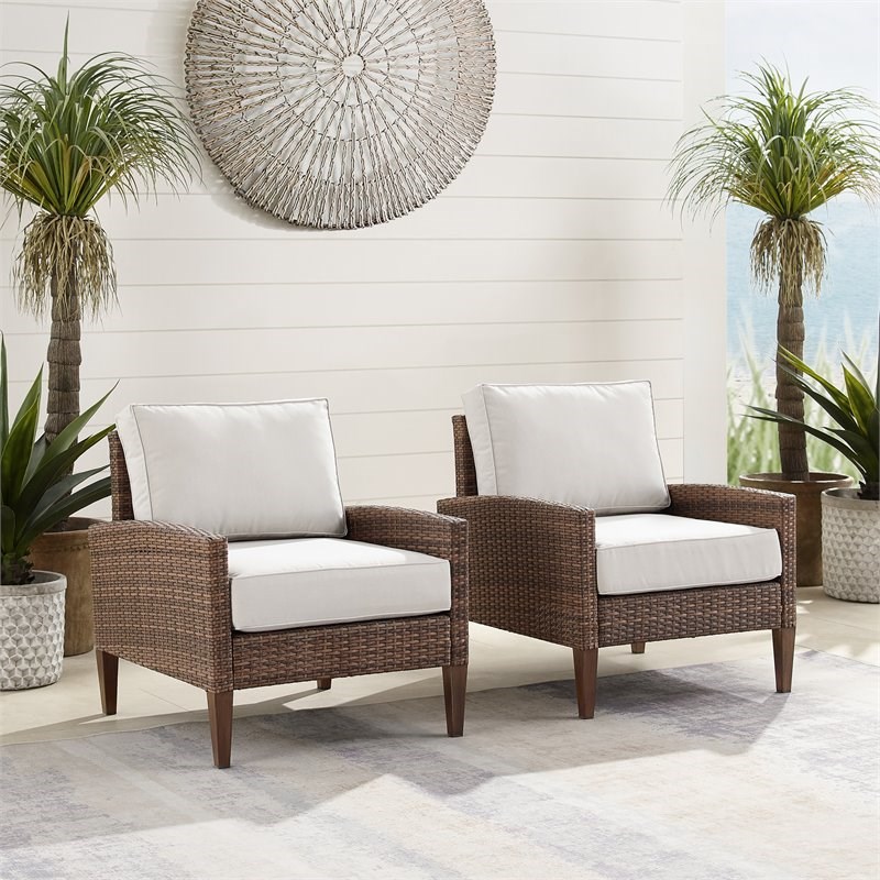 Crosley Furniture Capella Modern Wicker Outdoor Chairs in Brown (Set of 2)