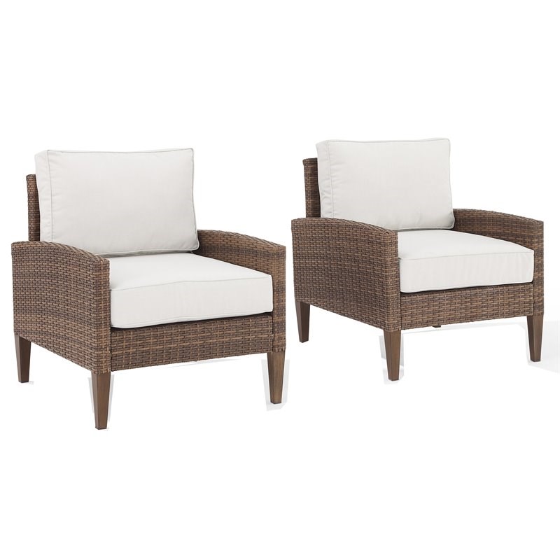 Crosley Furniture Capella Modern Wicker Outdoor Chairs in Brown (Set of 2)