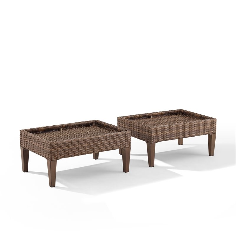 Crosley Furniture Capella Modern Wicker Outdoor Ottomans in Brown (Set of 2)