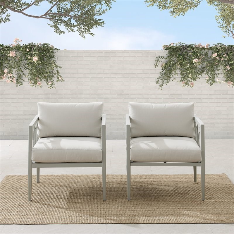 Crosley Furniture Ashford 2-piece Modern Metal Outdoor Armchair Set in Gray