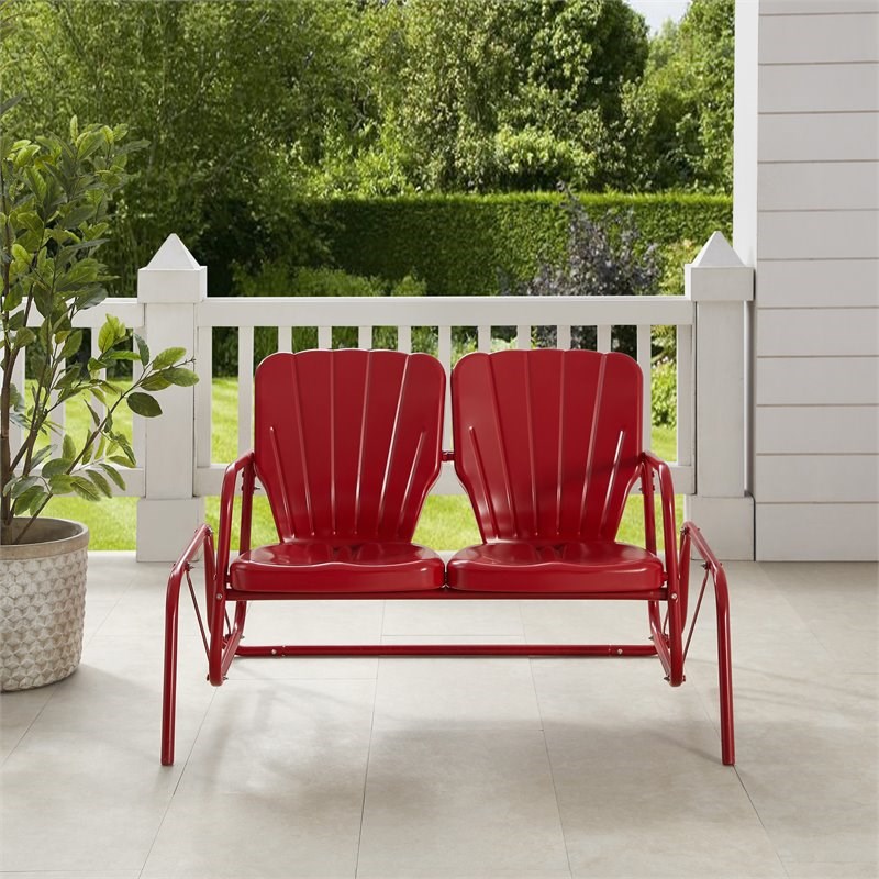 Crosley Furniture Ridgeland Modern Metal Outdoor Loveseat Glider in Red Homesquare