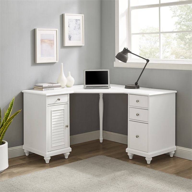 Crosley Furniture Palmetto Traditional Wood Corner Desk in White