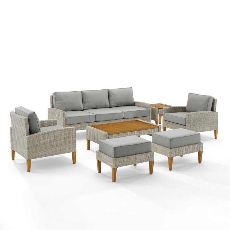 Crosley Furniture Capella 7-piece Modern Wicker Outdoor Sofa Set in Gray