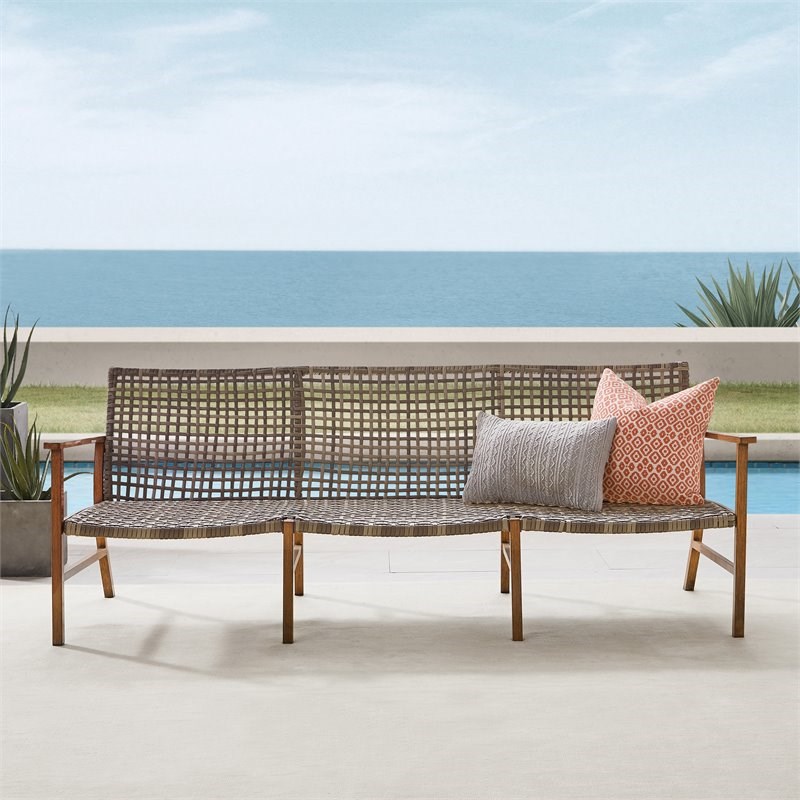 Crosley Furniture Ridley Coastal Wicker Outdoor Sofa in Distressed Gray/Brown