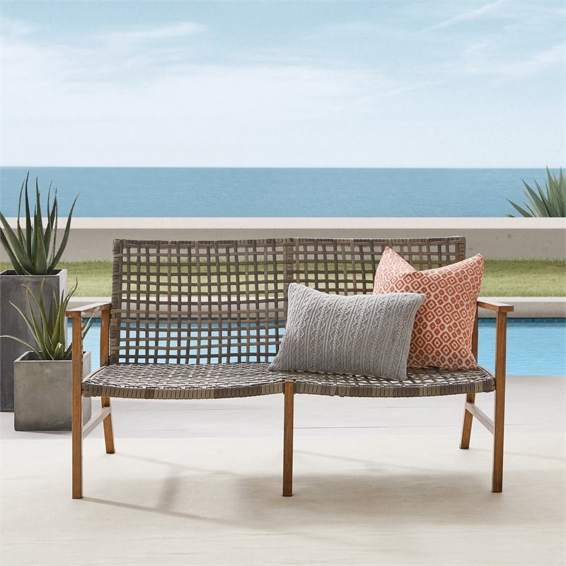 Crosley Furniture Ridley Coastal Wicker Outdoor Loveseat in Gray/Brown