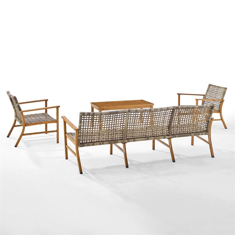 Crosley Furniture Ridley 4-piece Coastal Wicker Outdoor Sofa Set in Gray/Brown
