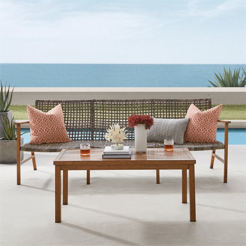 Crosley Furniture Ridley 2-piece Coastal Wicker Outdoor Sofa Set in Gray/Brown