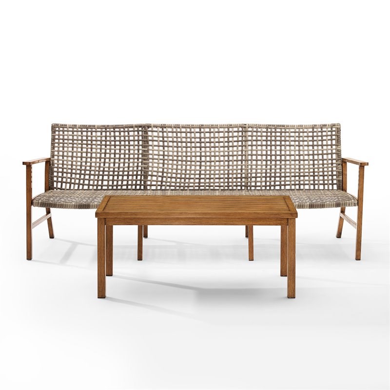 Crosley Furniture Ridley 2-piece Coastal Wicker Outdoor Sofa Set in Gray/Brown