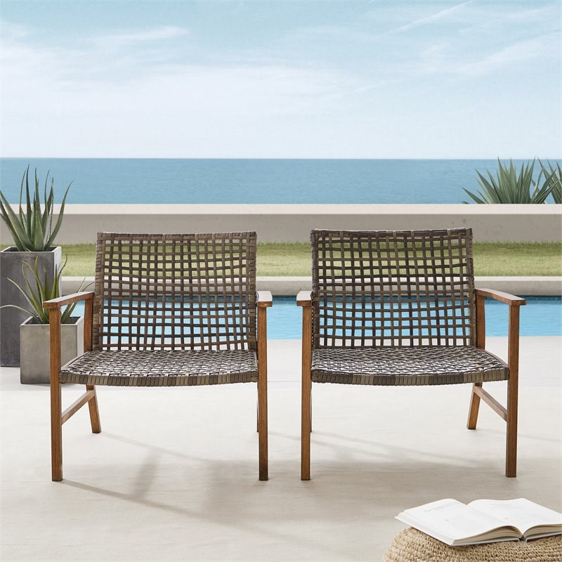 Crosley Furniture Ridley Wicker Outdoor Armchairs - Gray/Brown (Set of 2)