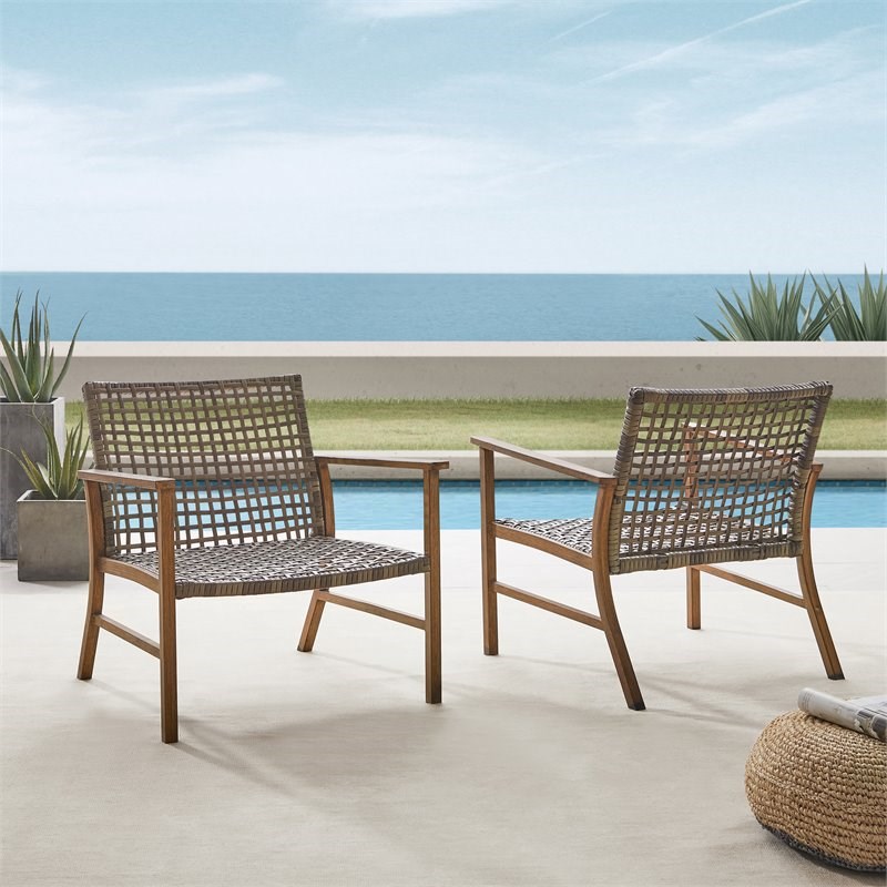 Crosley Furniture Ridley Wicker Outdoor Armchairs - Gray/Brown (Set of 2)