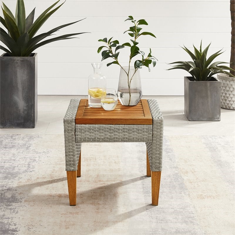 Crosley Furniture Capella Modern Wicker Outdoor Side Table in Gray/Acorn