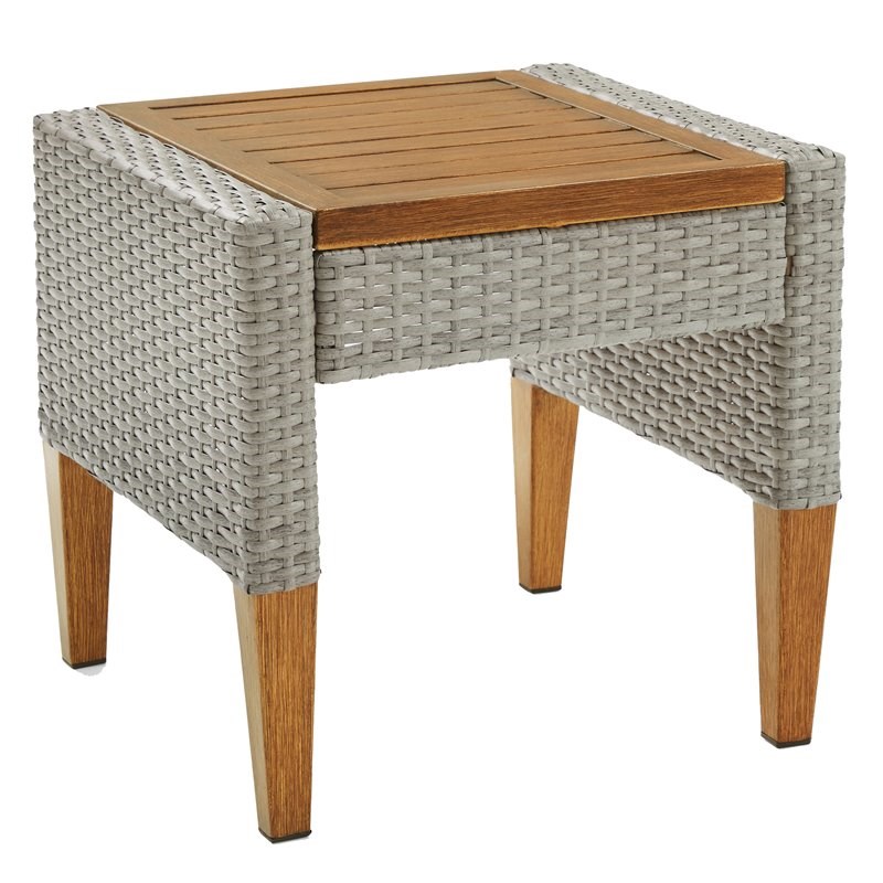 Crosley Furniture Capella Modern Wicker Outdoor Side Table in Gray/Acorn
