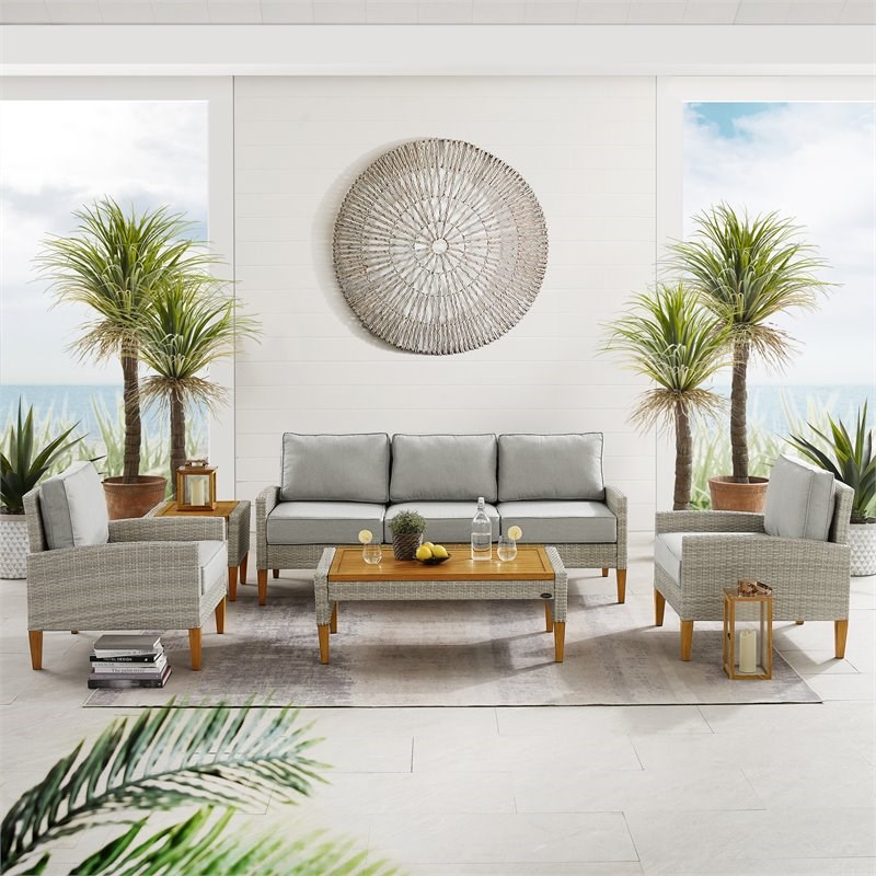 Crosley Furniture Capella 5-piece Modern Wicker Outdoor Sofa Set in Gray