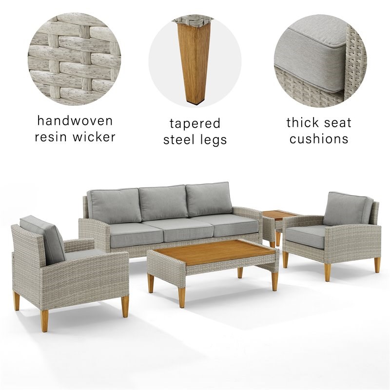 Crosley Furniture Capella 5-piece Modern Wicker Outdoor Sofa Set in Gray