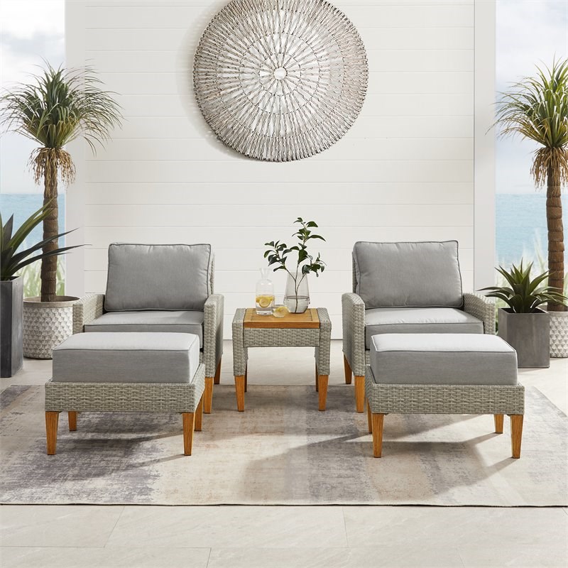 Crosley Furniture Capella 5-piece Modern Wicker Outdoor Chair Set in Gray