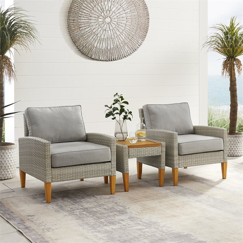 Crosley Furniture Capella 3-piece Modern Wicker Outdoor Chair Set in Gray