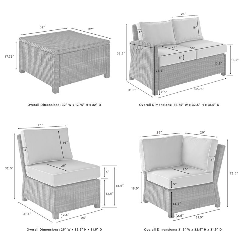 Crosley Furniture Bradenton 5-piece Wicker Outdoor Sectional Set in White/Gray