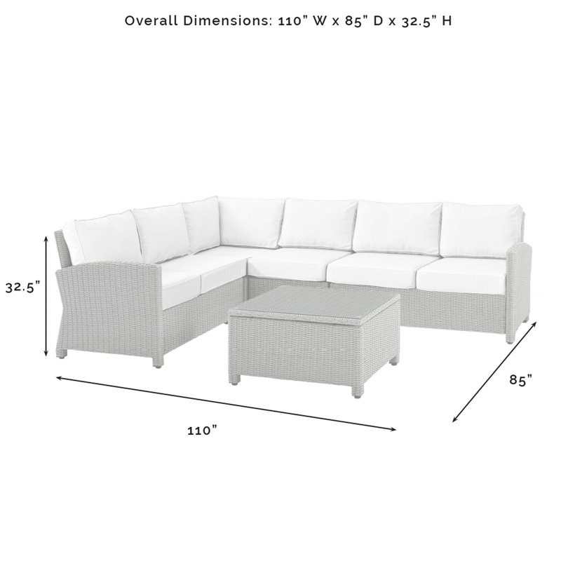 Crosley Furniture Bradenton 5-piece Wicker Outdoor Sectional Set in White/Gray
