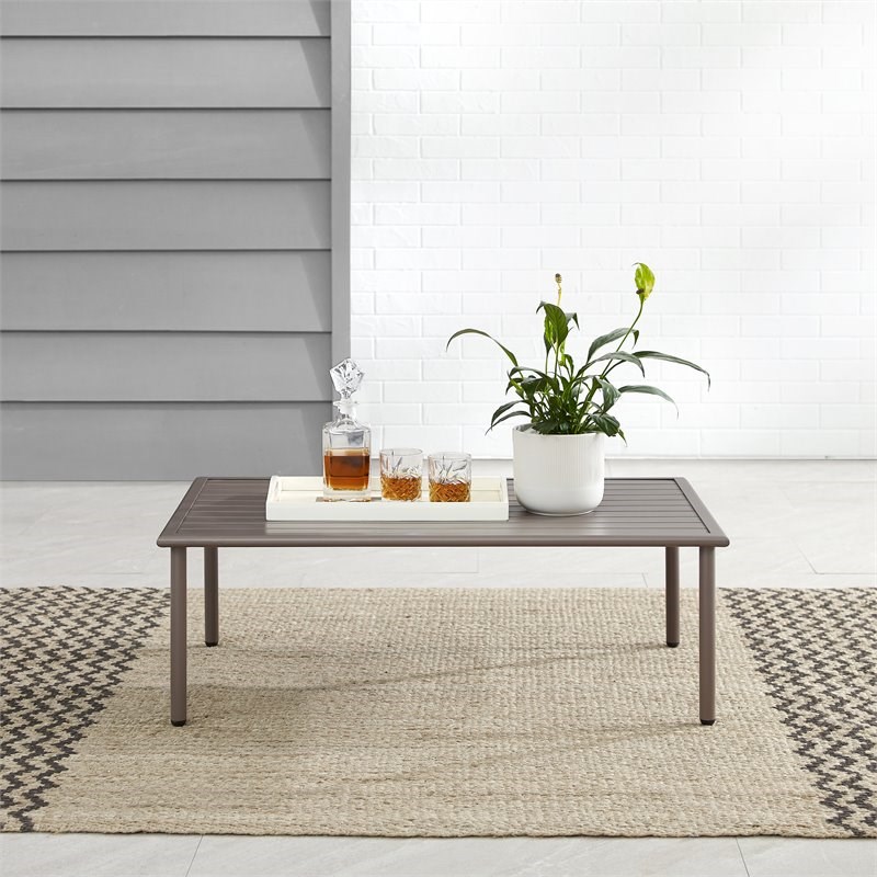 Crosley Furniture Cali Bay Modern Metal Outdoor Coffee Table in Light Brown