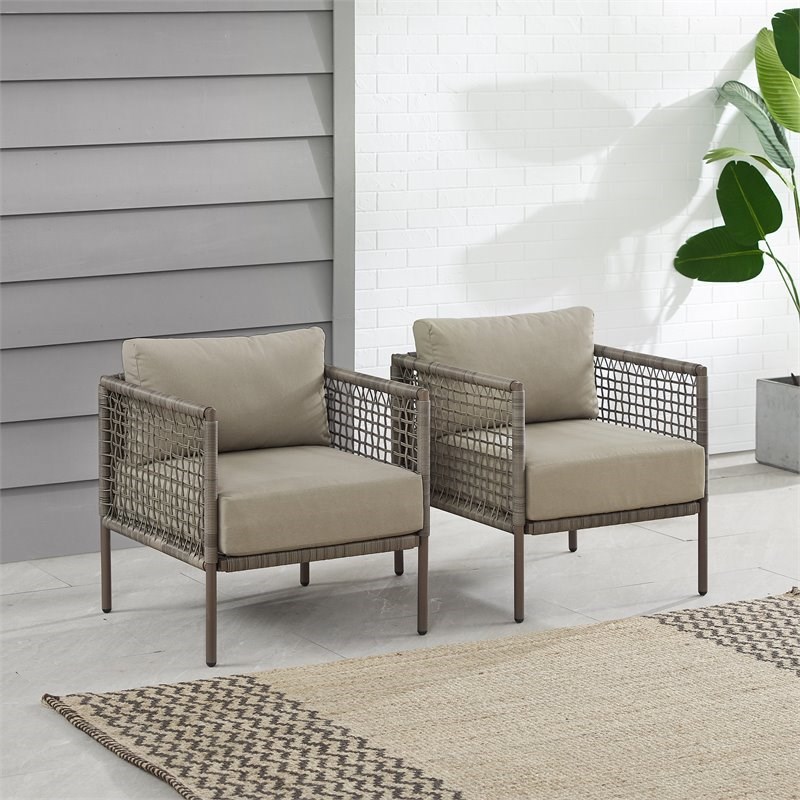 Crosley Furniture Cali Bay Modern Wicker Outdoor Armchairs in Brown (Set of 2)