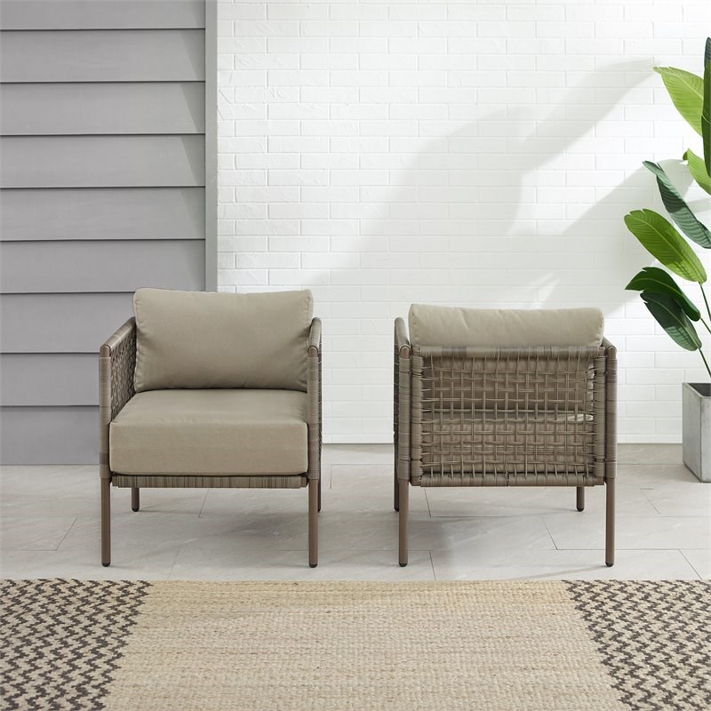 Crosley Furniture Cali Bay Modern Wicker Outdoor Armchairs in Brown (Set of 2)