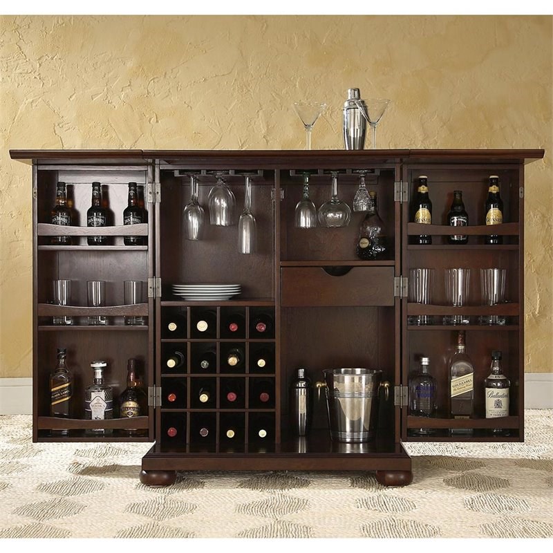 Crosley Alexandria Expandable Bar Cabinet in Mahogany