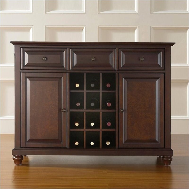 Crosley Cambridge 3 Drawer Wine Rack Buffet in Mahogany Homesquare