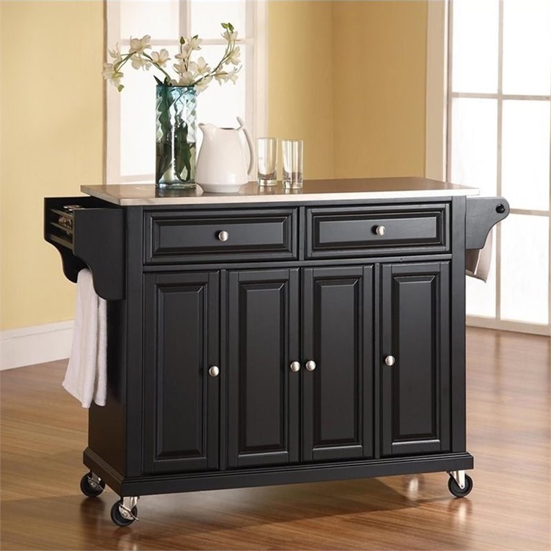 Crosley Stainless Steel Top Kitchen Cart in Black Homesquare