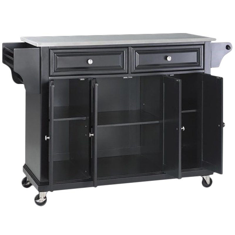 Crosley Stainless Steel Top Kitchen Cart in Black | Homesquare