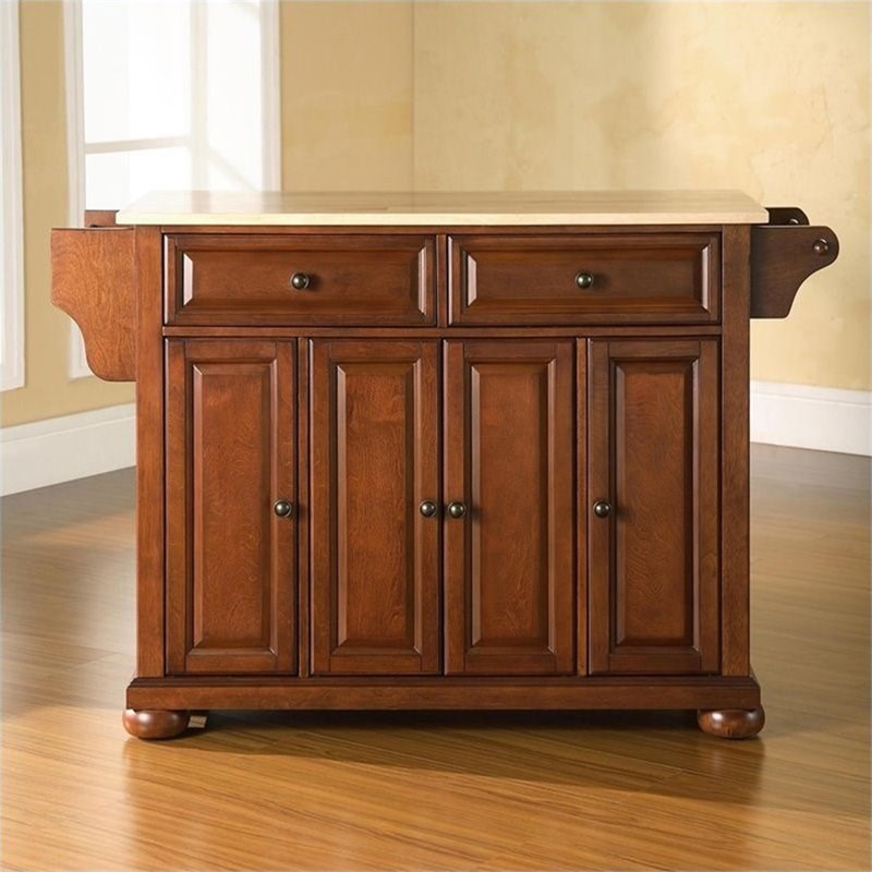 Crosley Alexandria Natural Wood Top Kitchen Island In Cherry Homesquare   253831 3 L 