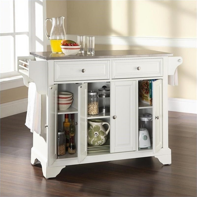 Crosley LaFayette Stainless Steel Top Kitchen Island in White Homesquare