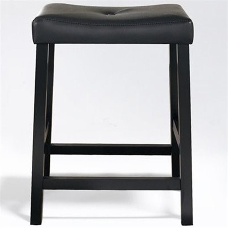 Crosley 24" Faux Leather Saddle Counter Stool in Black (Set of 2