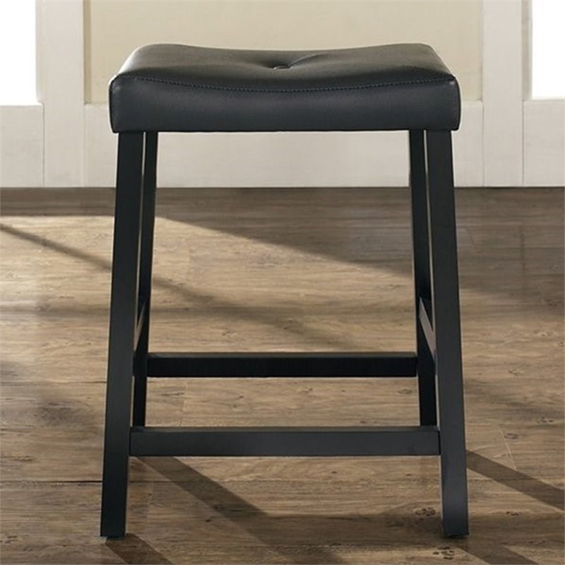 Crosley 24" Faux Leather Saddle Counter Stool in Black (Set of 2